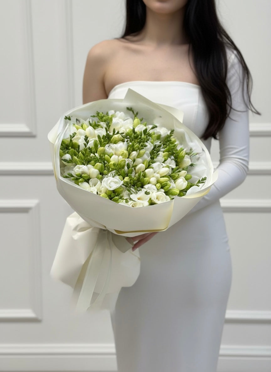 FLOWERS BOUQUET WITH 65 FRESIA WHITE