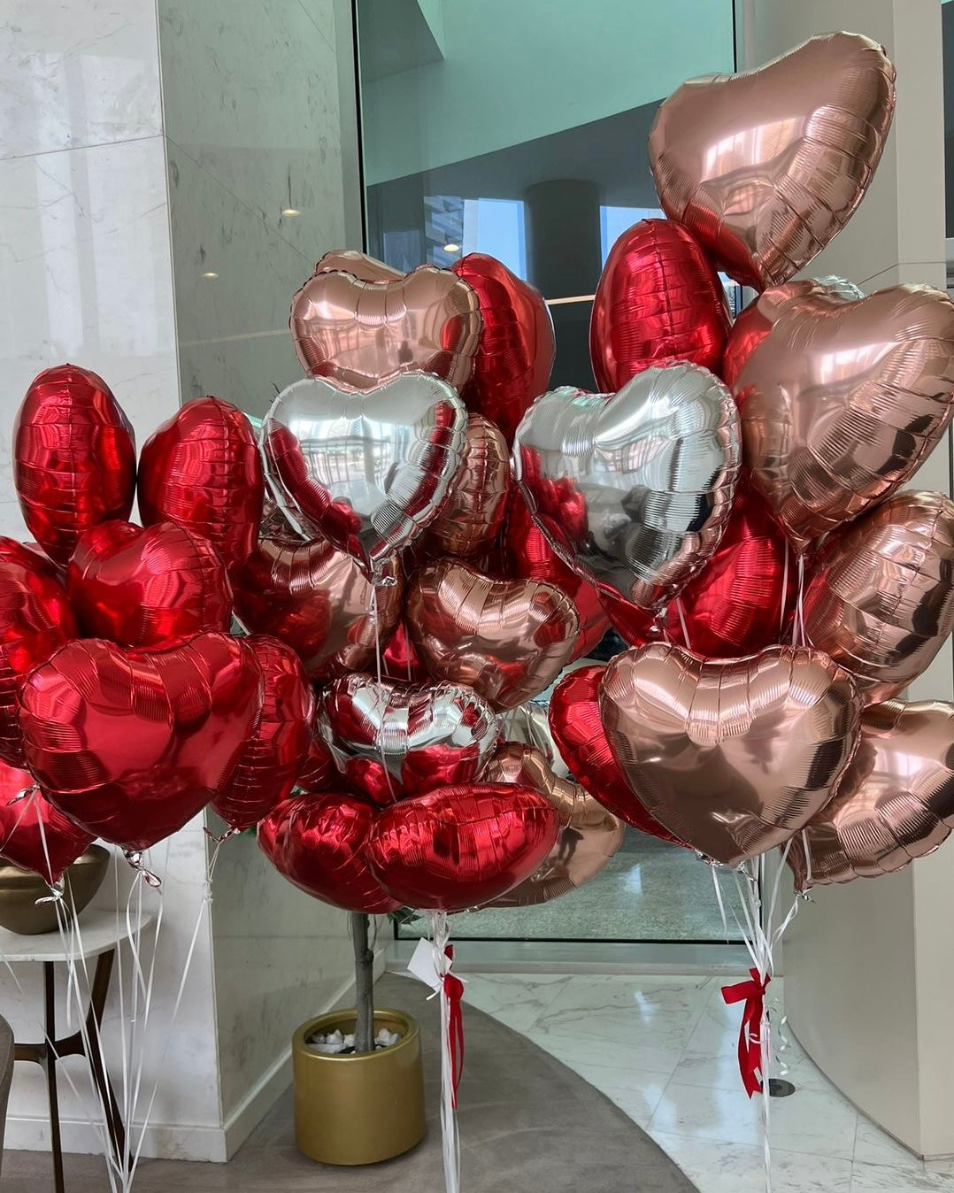 Hellium balloons “Red, silver, ros gold heart”