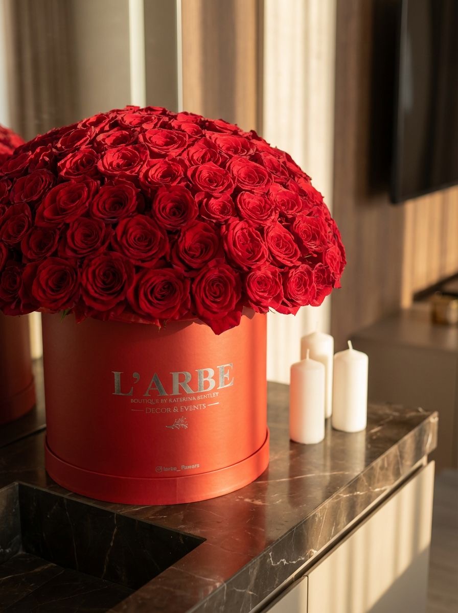 151 красная роза в красной коробке, 30 см