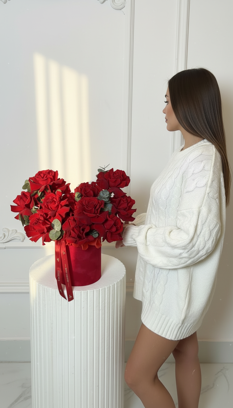 VALENTINE’S EDITION FLOWERS BOX WITH RED ROSES V117 “EURO”