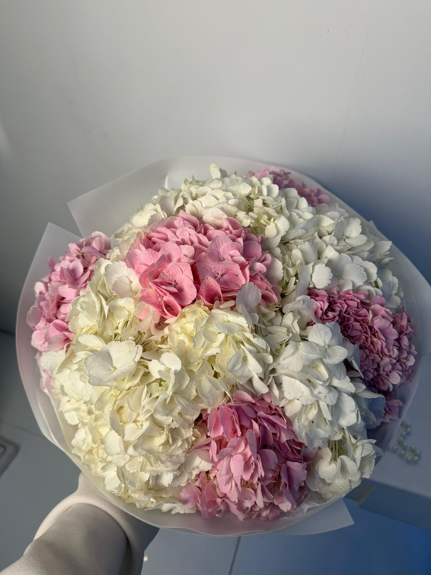 FLOWERS BOUQUET WITH WHITE AND PINK HYDRANGEA “BLOSSOM 11”
