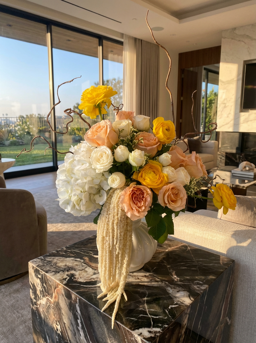 INTIRIOR FLOWER FOR HOME IN VASE WITH YELLOW ROSES “Aivazovsky”