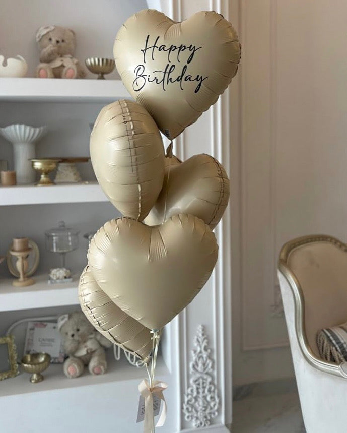 Helium balloons “beige heart with text”
