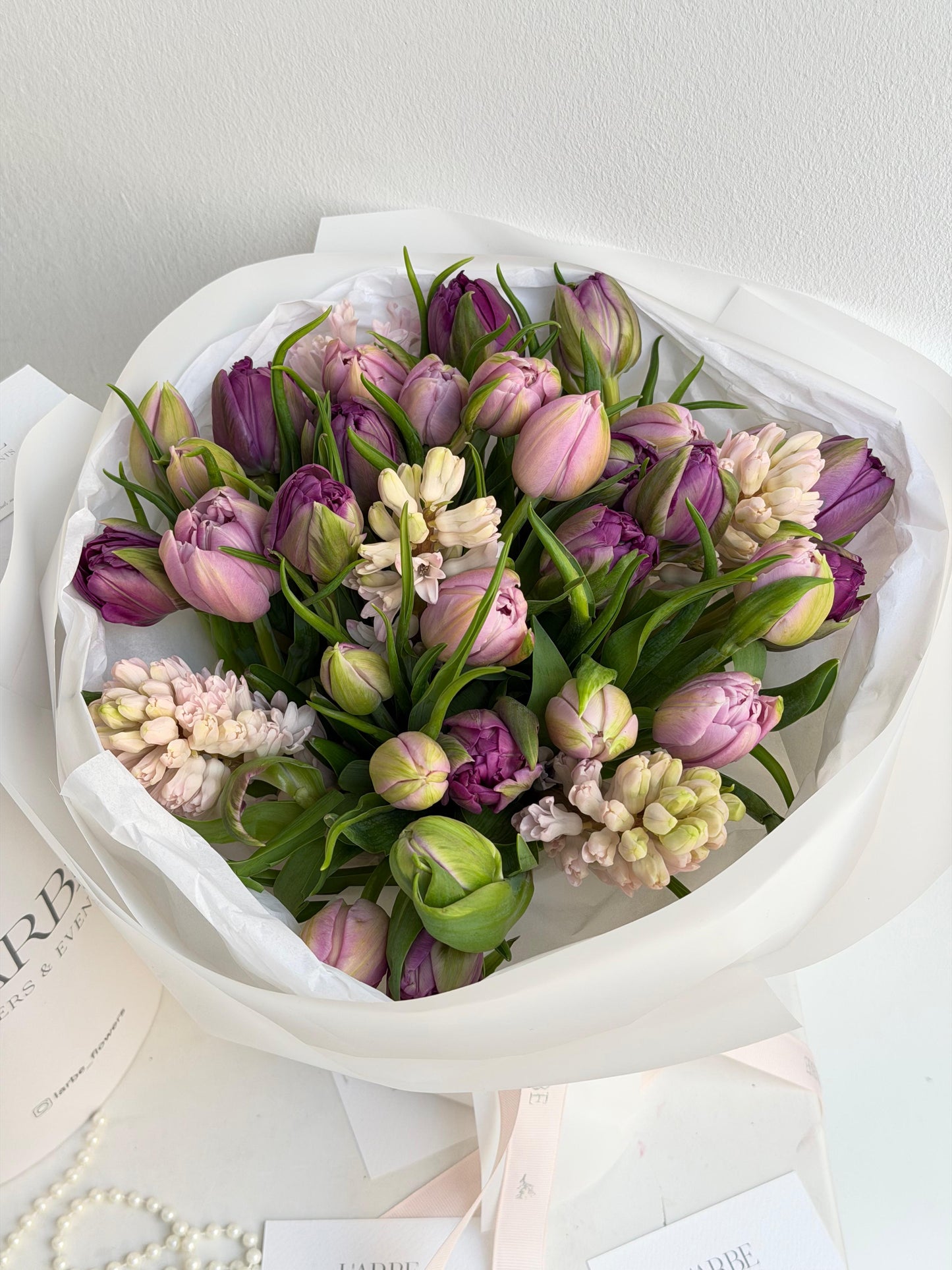 FLOWERS BOUQUET WITH TULIPS AND HYACINTH