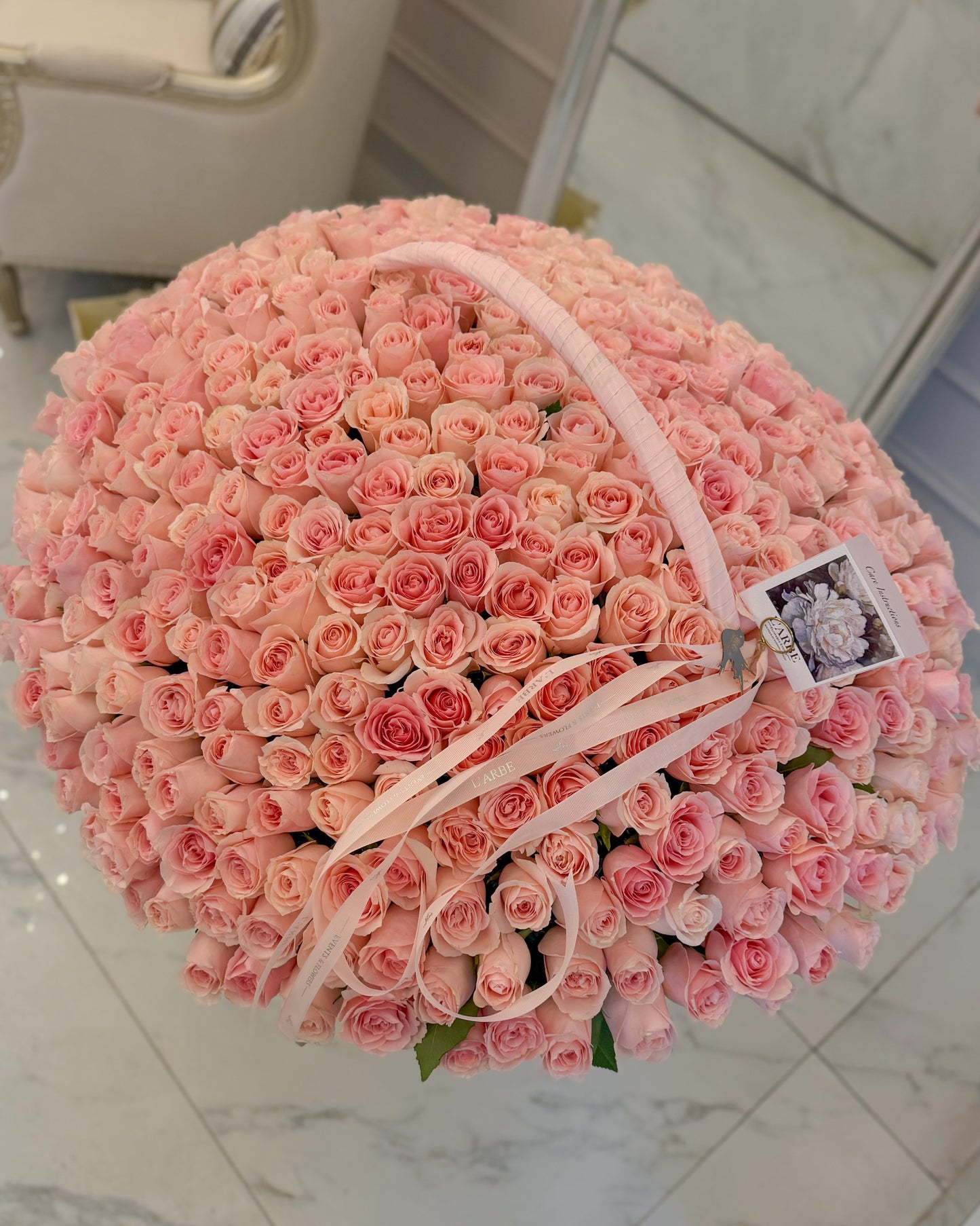 Light pink roses in basket-451 roses