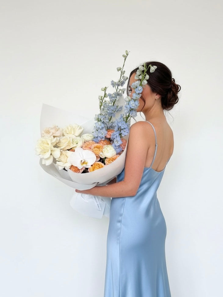 FLOWERS BOUQUET WITH ROSES AND ORCHIDS “BOTANICAL SILK” 0130