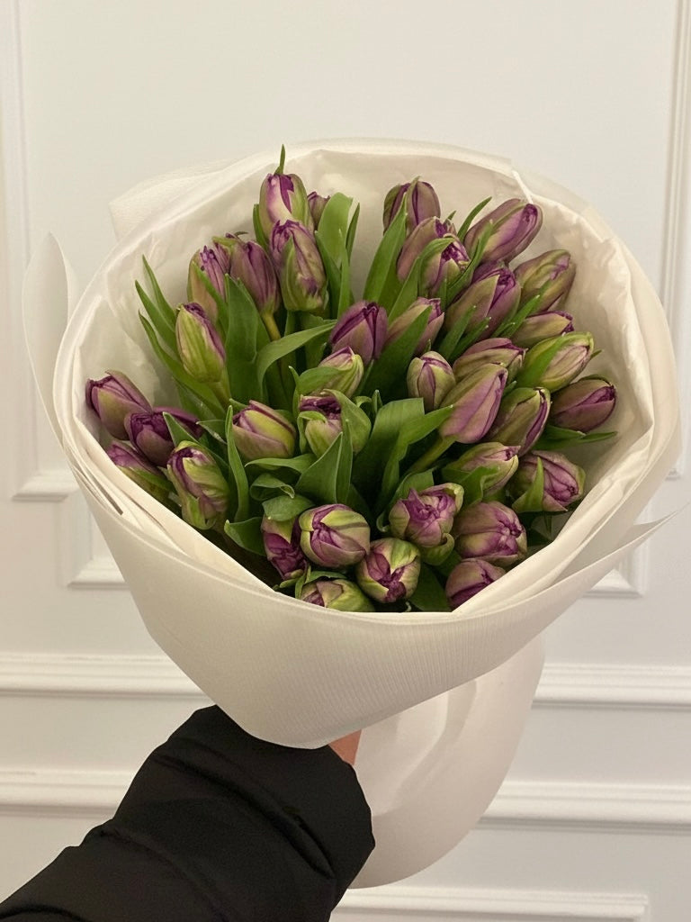 FLOWERS BOUQUET WITH 41 TULIP PURPLE MARRIAGE DOUBLE