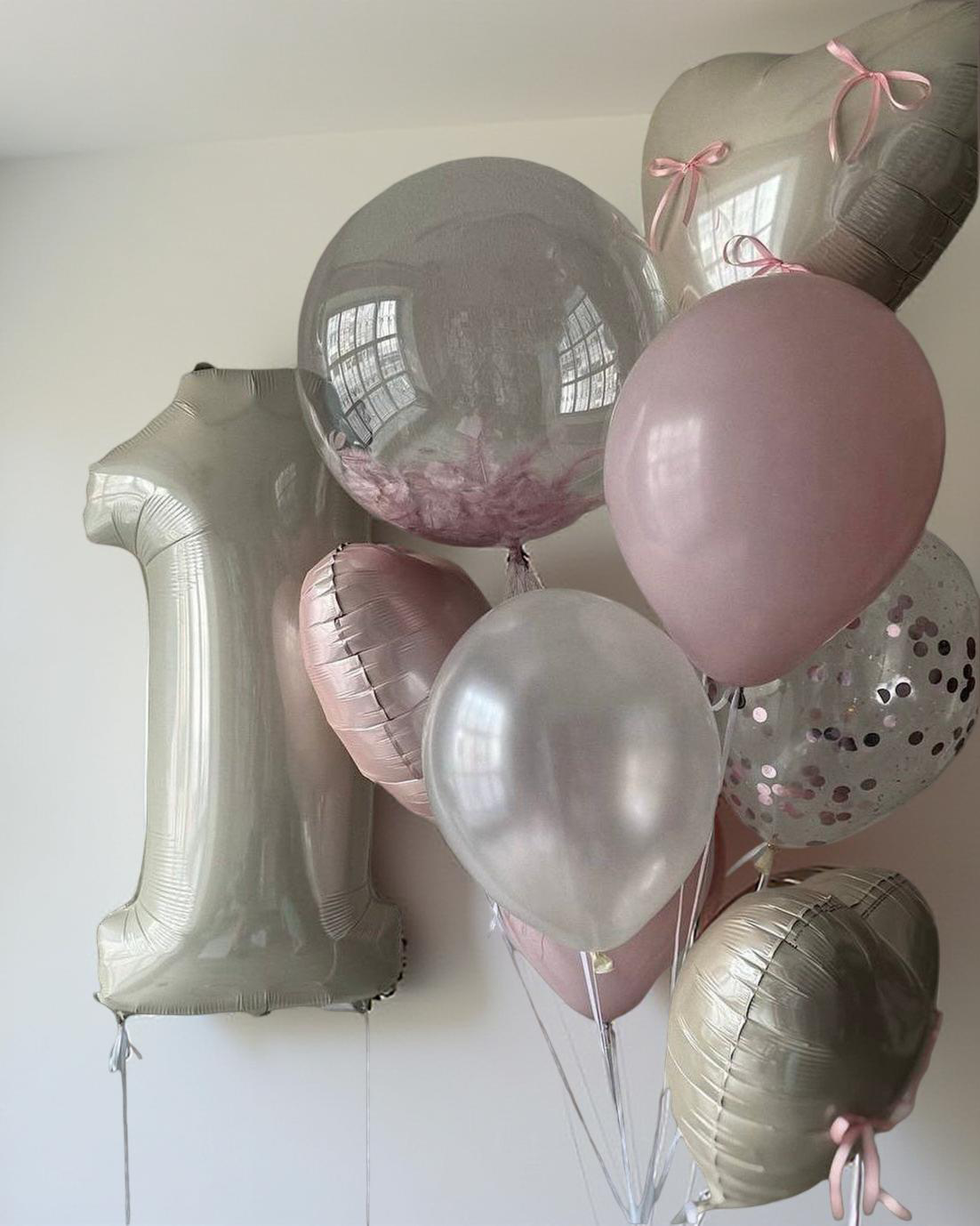 Воздушный шар с гелием № 0269 "С днем рождения", бежевого цвета.