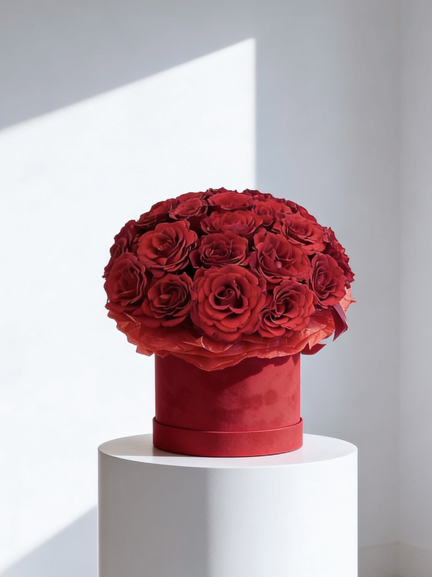 RED ROSES IN RED VELVET BOX 23 PCS