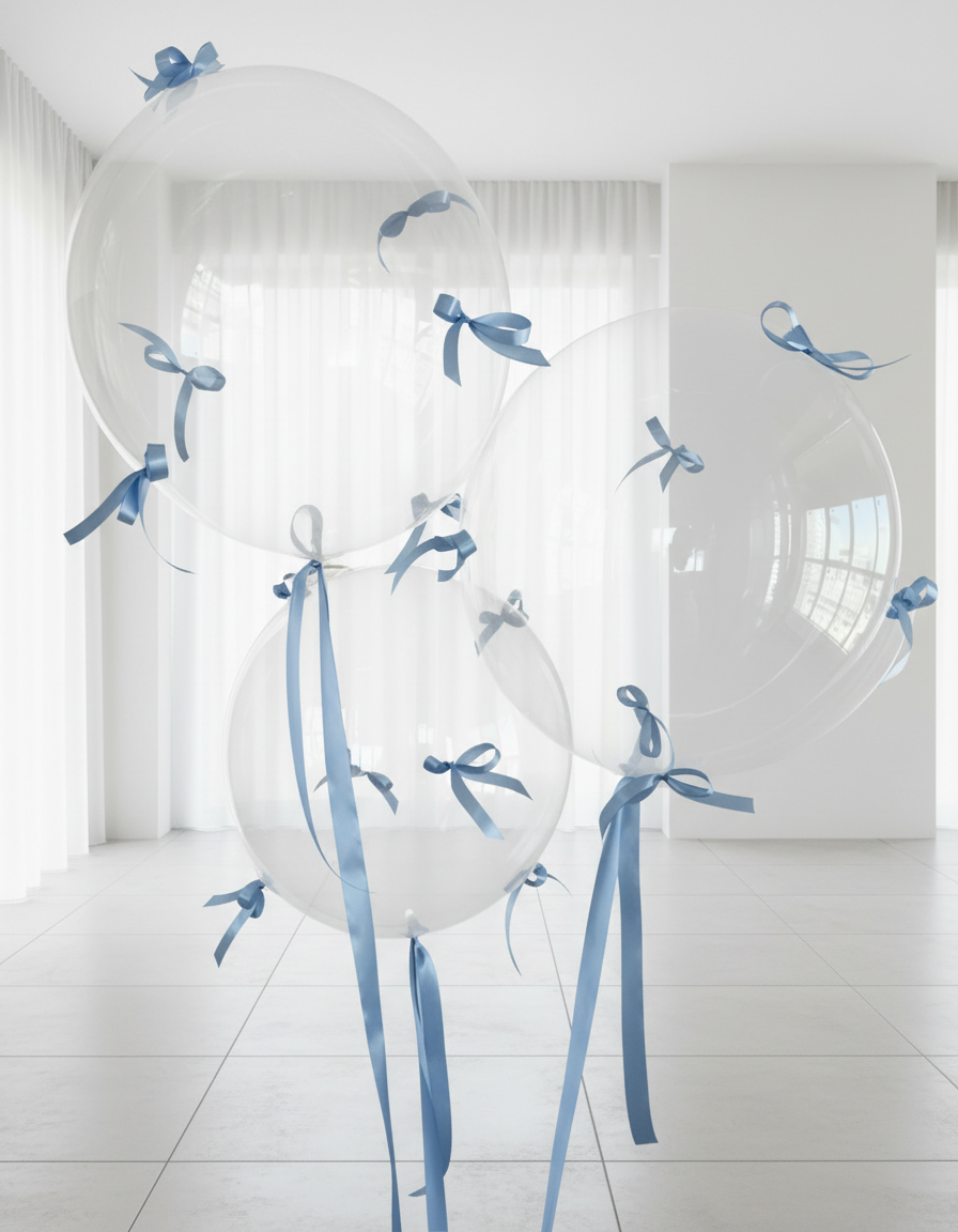 HELIUM BALLOON 3 PCS “BUBBLES WITH RIBBON” 24”
