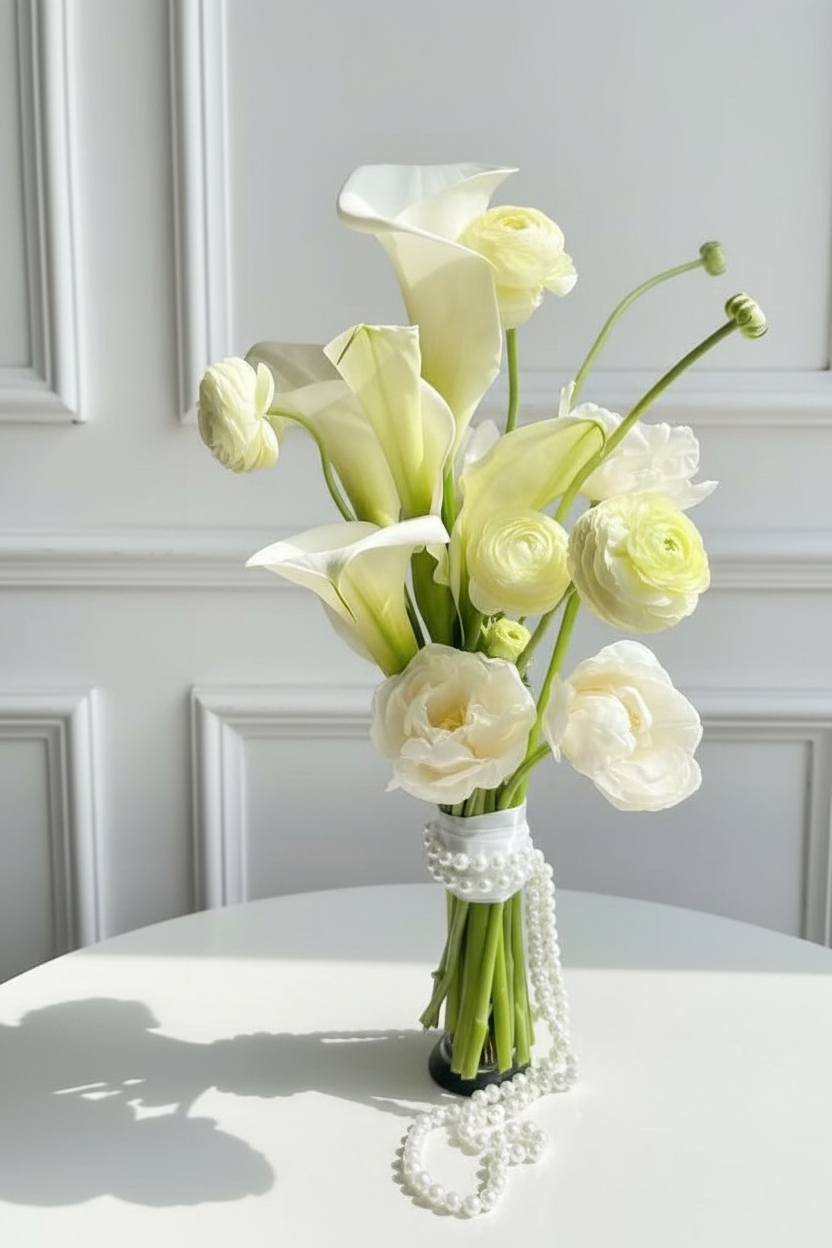 BRIDAL BOUQUET WITH CALLA LILIES AND RANUNCULUS