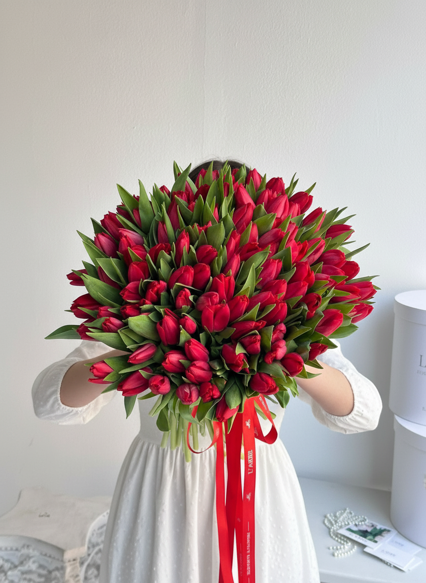 FLOWERS BOUQUET WITH RED 101 TULIPS
