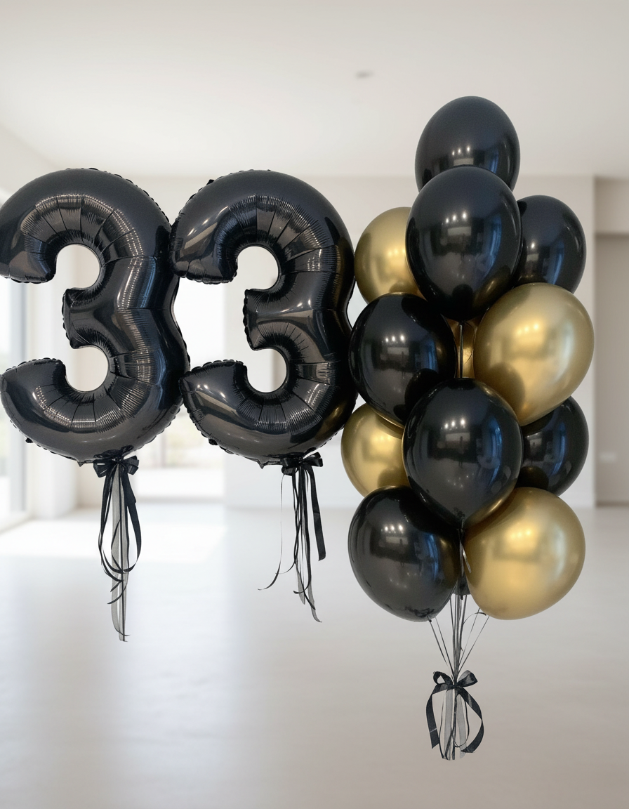 HELIUM BALLOONS “HAPPY BIRTHDAY GOLD AND BLACK SET”