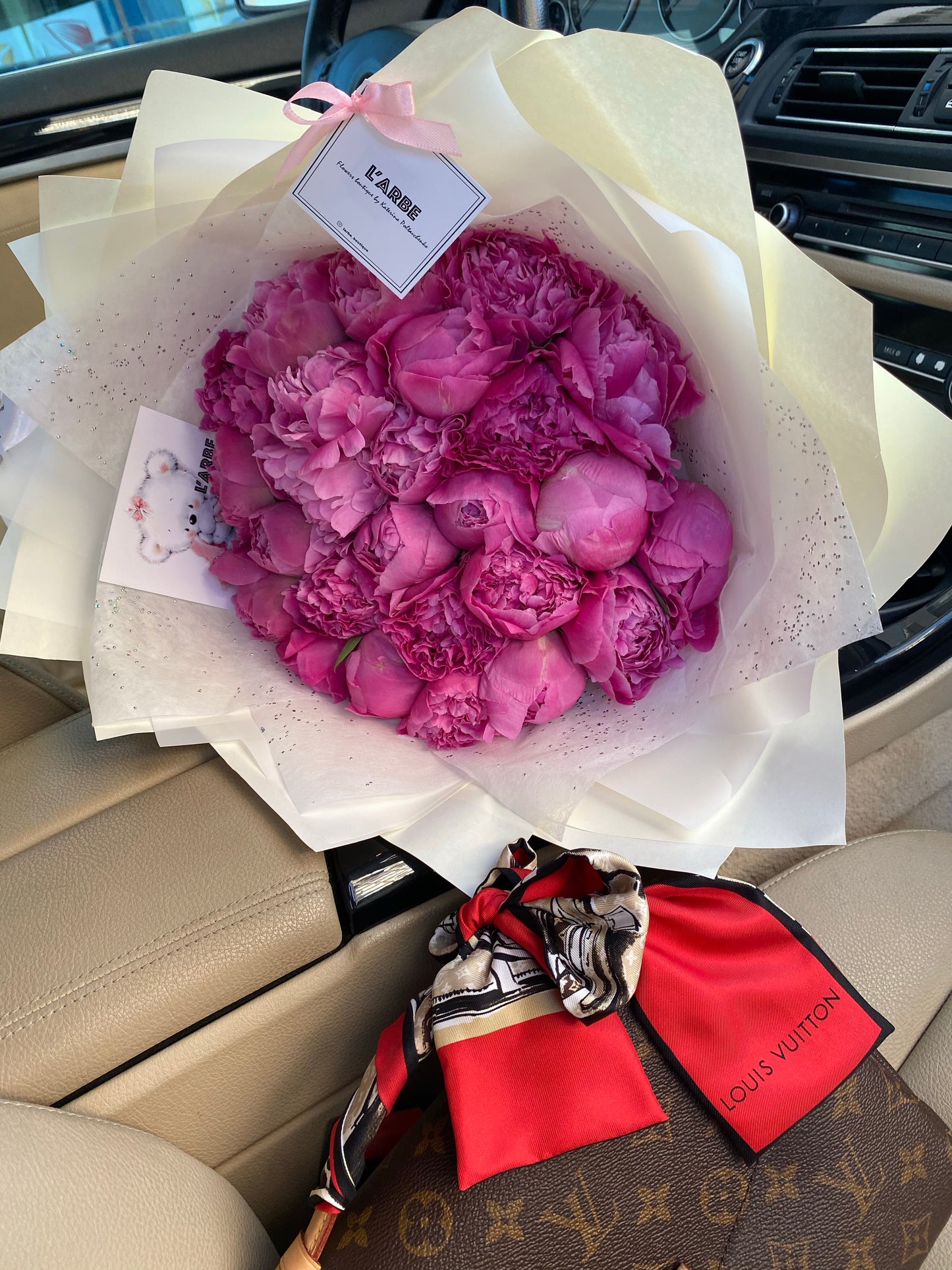 Flowers bouquet- Peonies dark pink-25 pcs