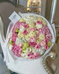PINK AND WHITE FLOWERS ARRANGEMENT WITH RANUNCULUS AND HYDRANGEA