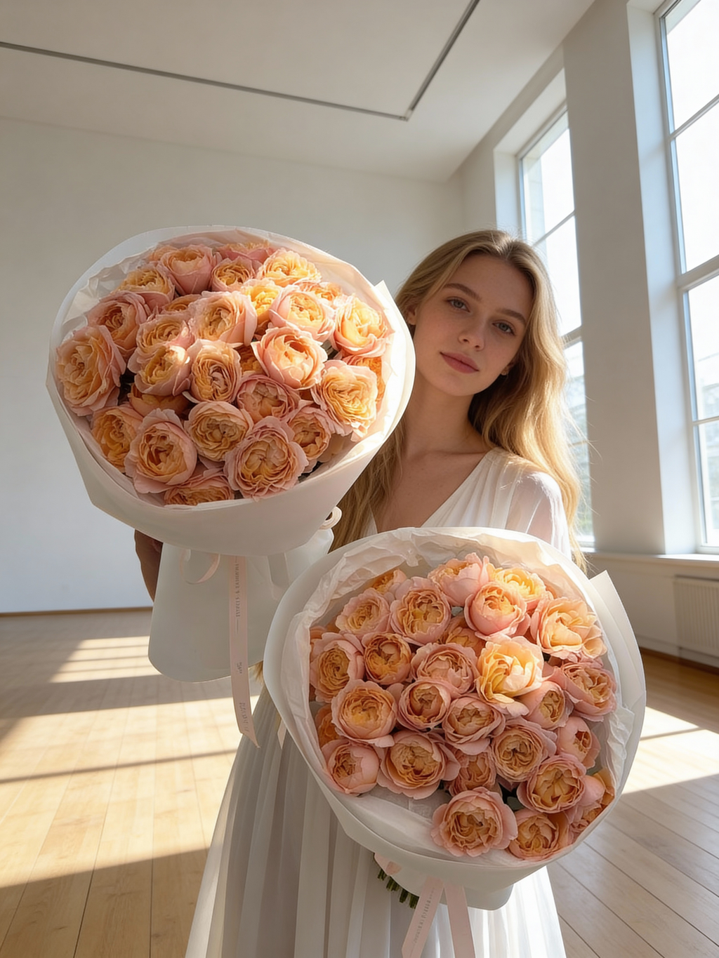 PEACH FLOWERS BOUQUETS WITH ROSES 2 PCS