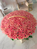 WOW FLOWERS BASKET WITH 501 PINK TIDES ROSES