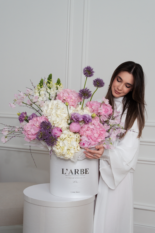 FLOWERS BOX WITH HYDRANGEAS “MYSTIQUE”