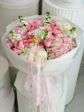 FLOWERS BOUQUET WITH MATTHIOLA AND HYDRANGEA “FLICKER”