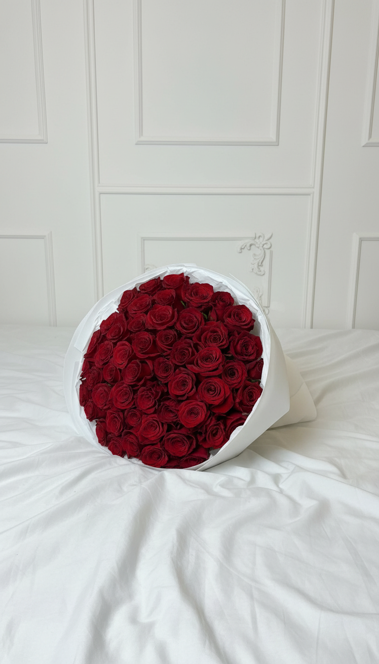 FLOWERS BOUQUET PREMIUM RED ROSES 51 PCS