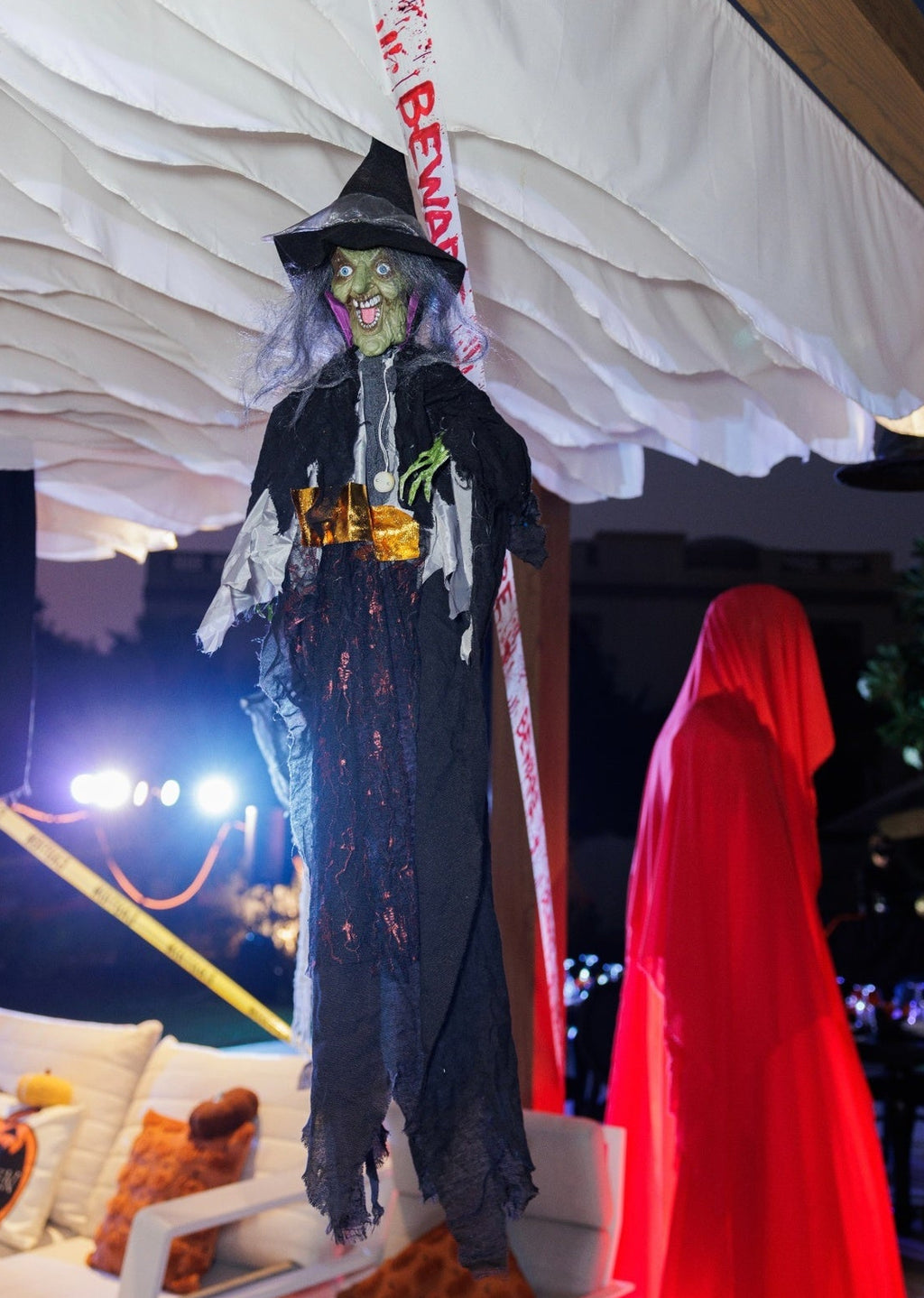 Haunted Witch Luxury Halloween Hanging Decoration with Spooky Black Costume - rent