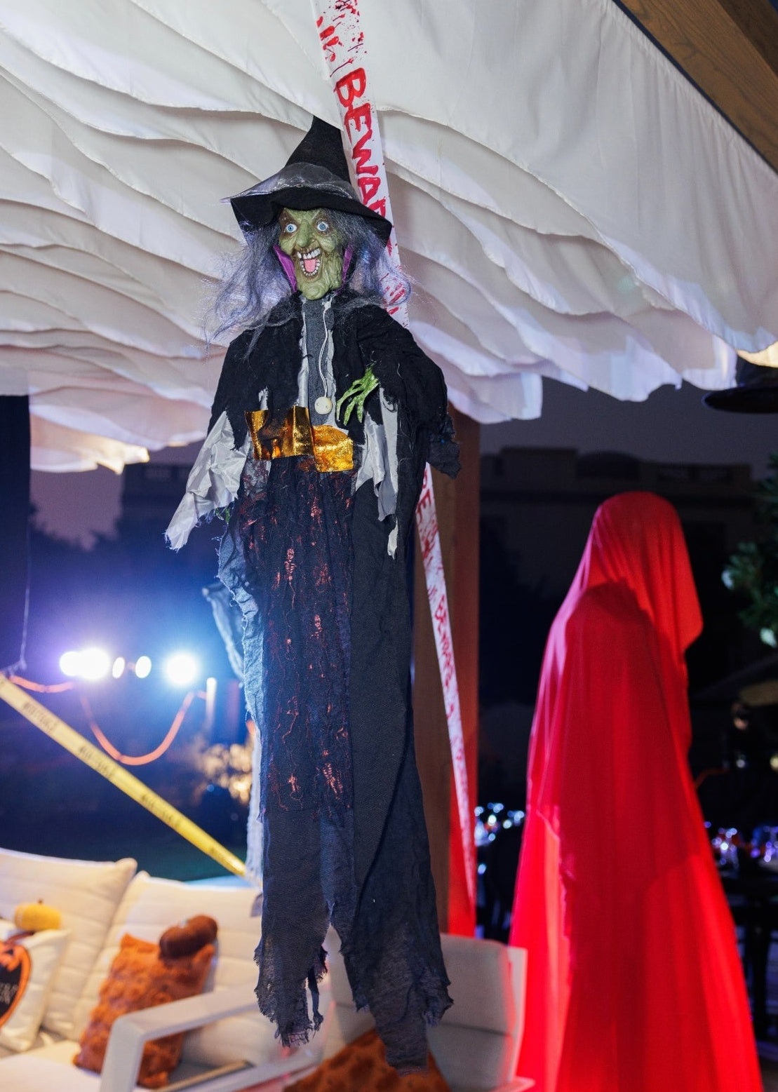 Haunted Witch Luxury Halloween Hanging Decoration with Spooky Black Costume - rent