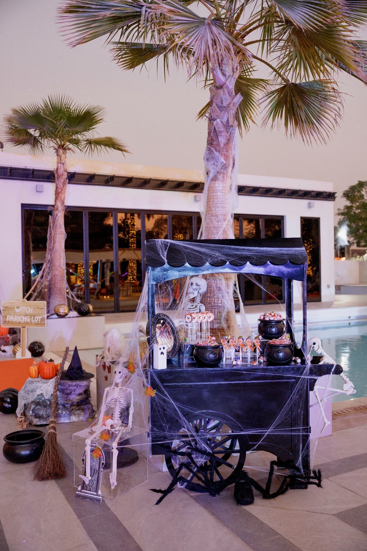 Spooky Witch’s Candy Cart Luxury Halloween Sweet Station with Cauldrons & Cobweb Decor - rent