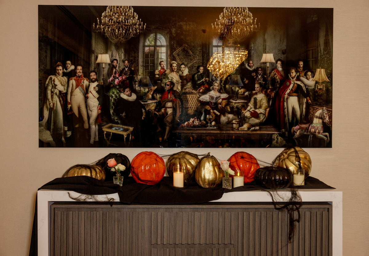 Golden Harvest Luxury Halloween Decor with Metallic Pumpkins & Candlelight - rent