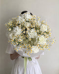 FLOWERS BOUQUET WITH TANACETUM AND EUSTOMA “LUNARIA”