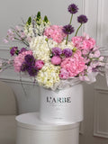 FLOWERS WHITE BOX WITH HYDRANGEAS AND PEONIES “NOIR LUXE” 0128