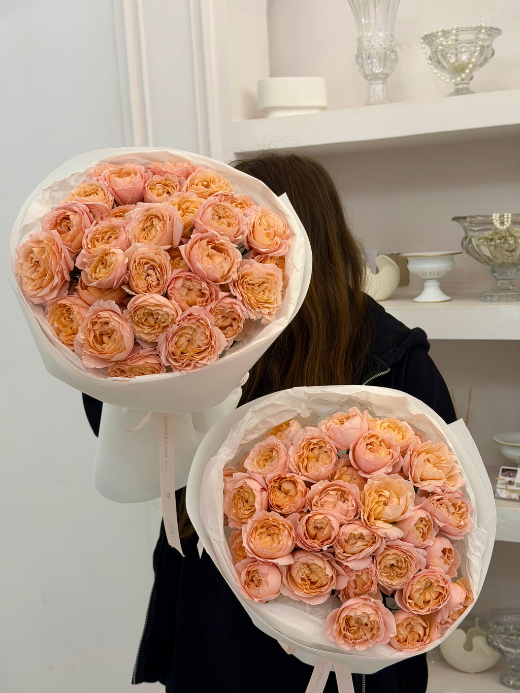 PEACH FLOWERS BOUQUETS WITH ROSES 2 PCS