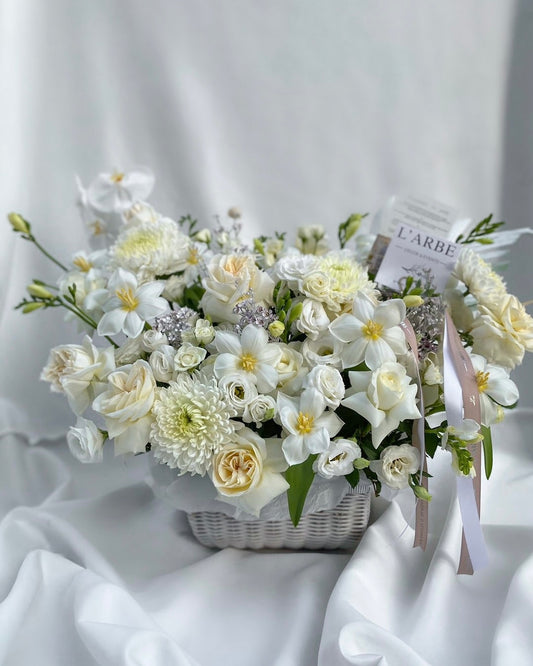 “Sonata No 16” Fresh white flowers in the basket