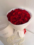 FLOWERS BOUQUET WITH 21 STANDART ROSES IN WHITE WRAPPING