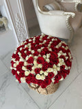 FLOWERS BASKET WITH WHITE AND RED ROSES 151 PCS
