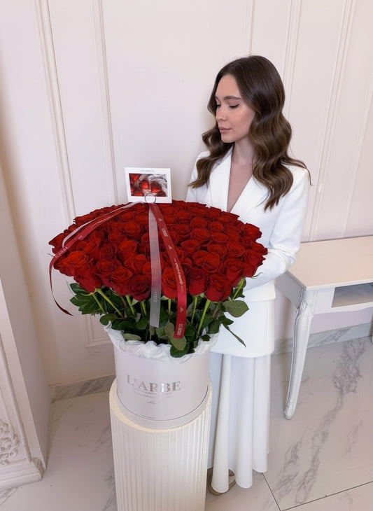 101 RED ROSES IN WHITE BOX