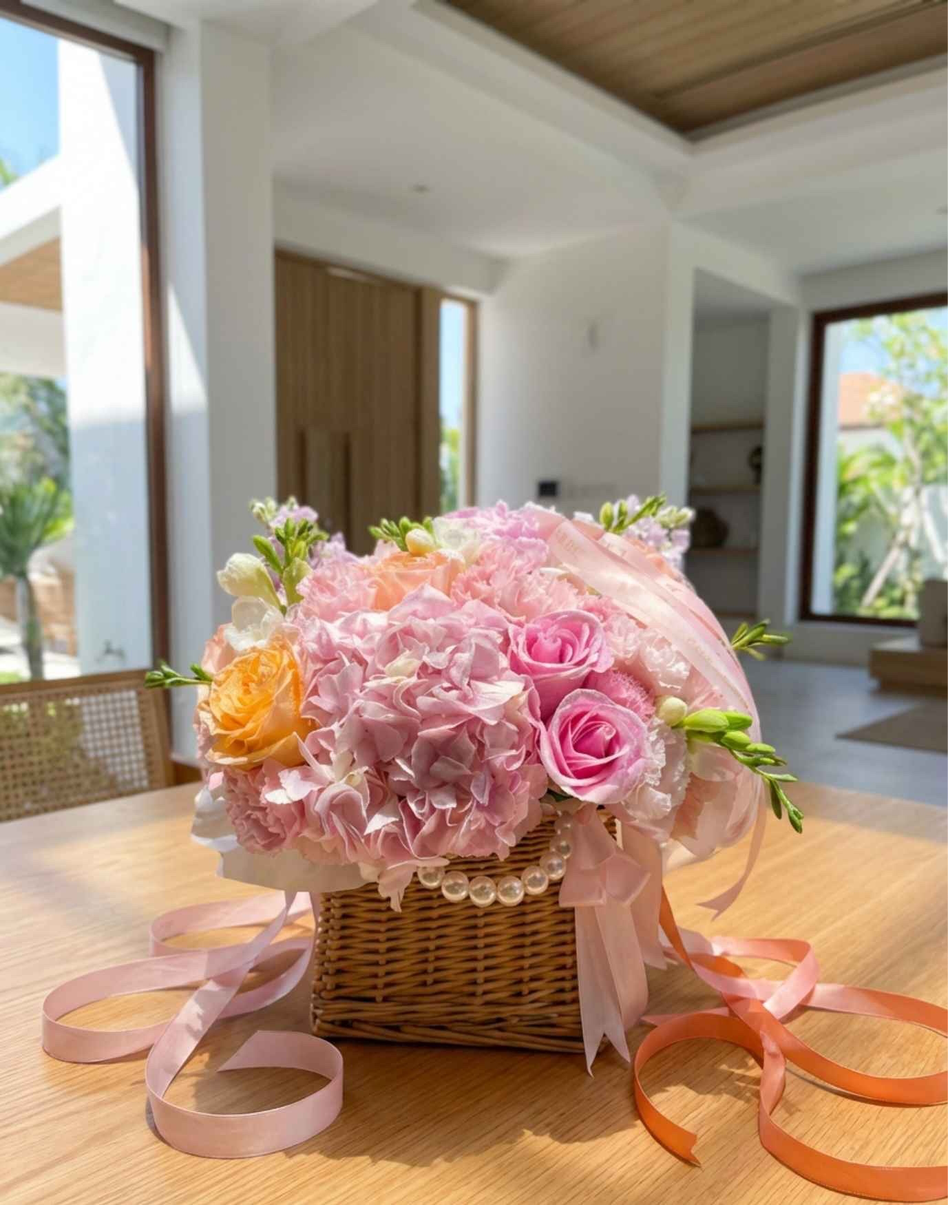 Букет цветов, маленькая корзинка 