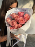 FLOWERS BOUQUET WITH PINK ROSES 9 PCS