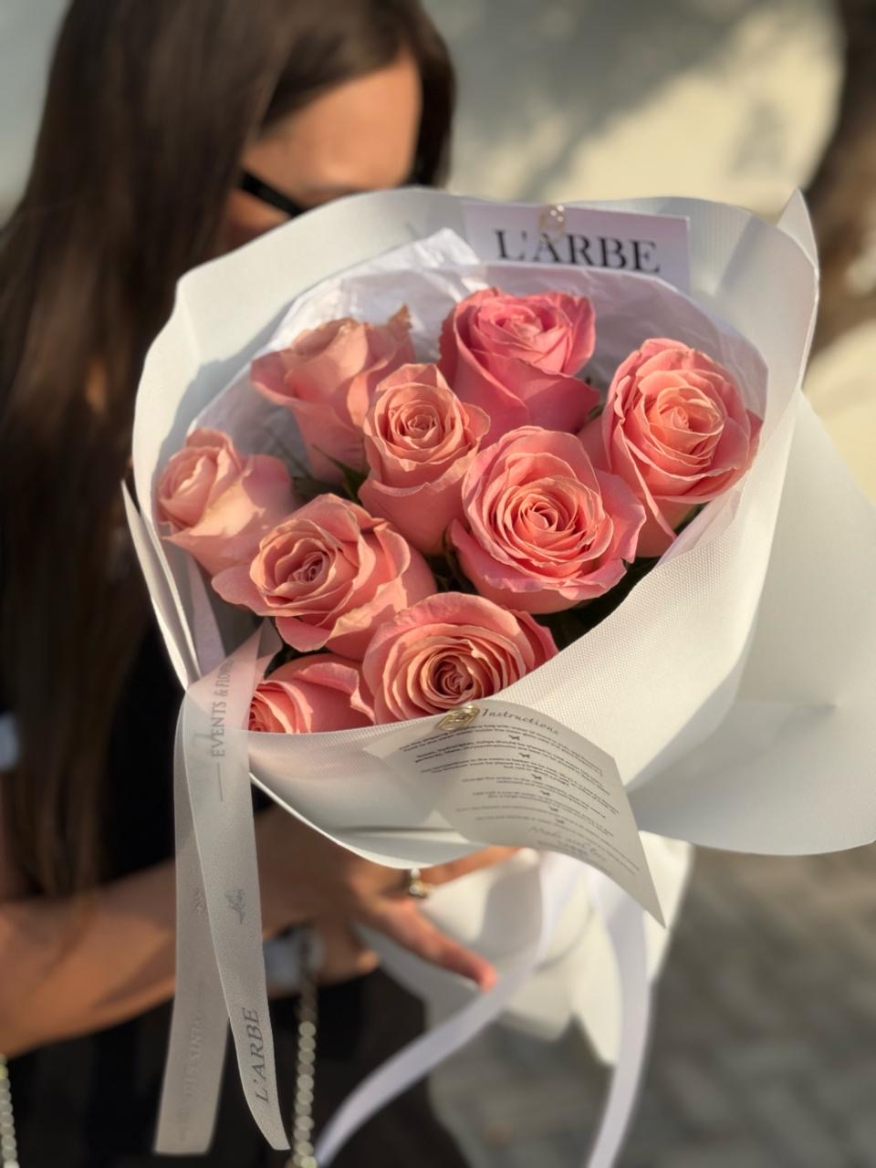 FLOWERS BOUQUET WITH PINK ROSES 9 PCS