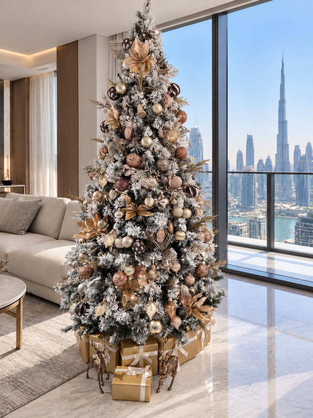 Champagne, Gold & Bronze Brown Luxury Premium  Flocked Christmas Tree 2.7 m / 8.9 ft