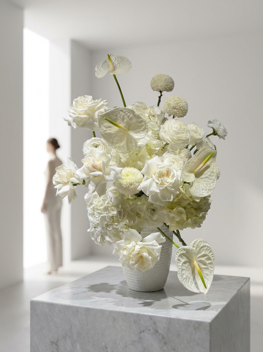 FRESH INTERIOR WHITE FLOWERS FOR HOME WITH ANTHURIUM