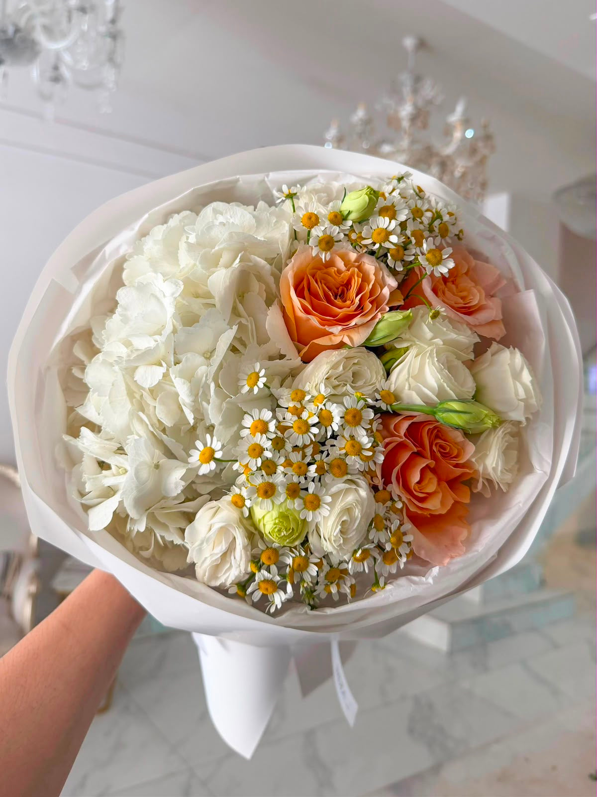 FLOWERS BOUQUET WITH HYDRANGEA AND TANACETUM