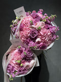 PURPLE FLOWERS BOUQUET WITH HYDRANGEA AND ROSES FOR MUMMY AND DAUGHTER - 2 BOUQUET