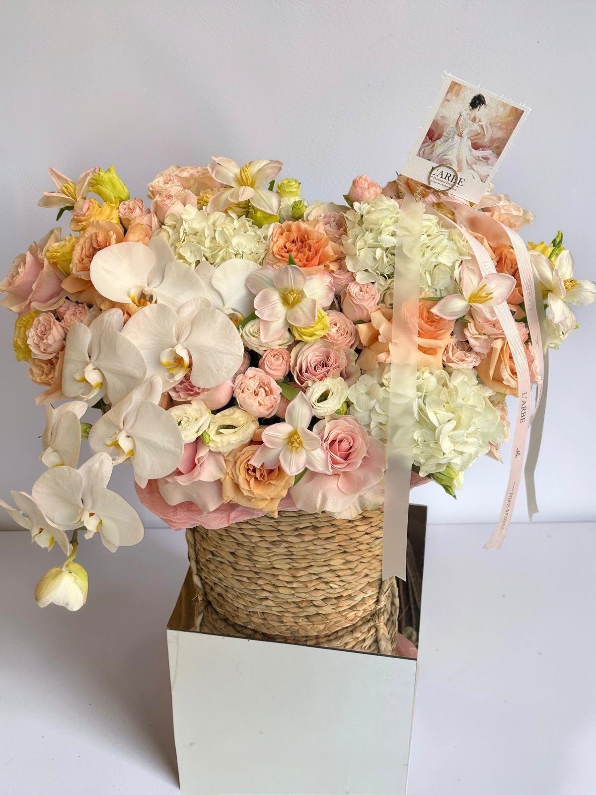 FLOWER BUSKET “APEROL” WITH ORANGE PHALENOPSYS ORHID