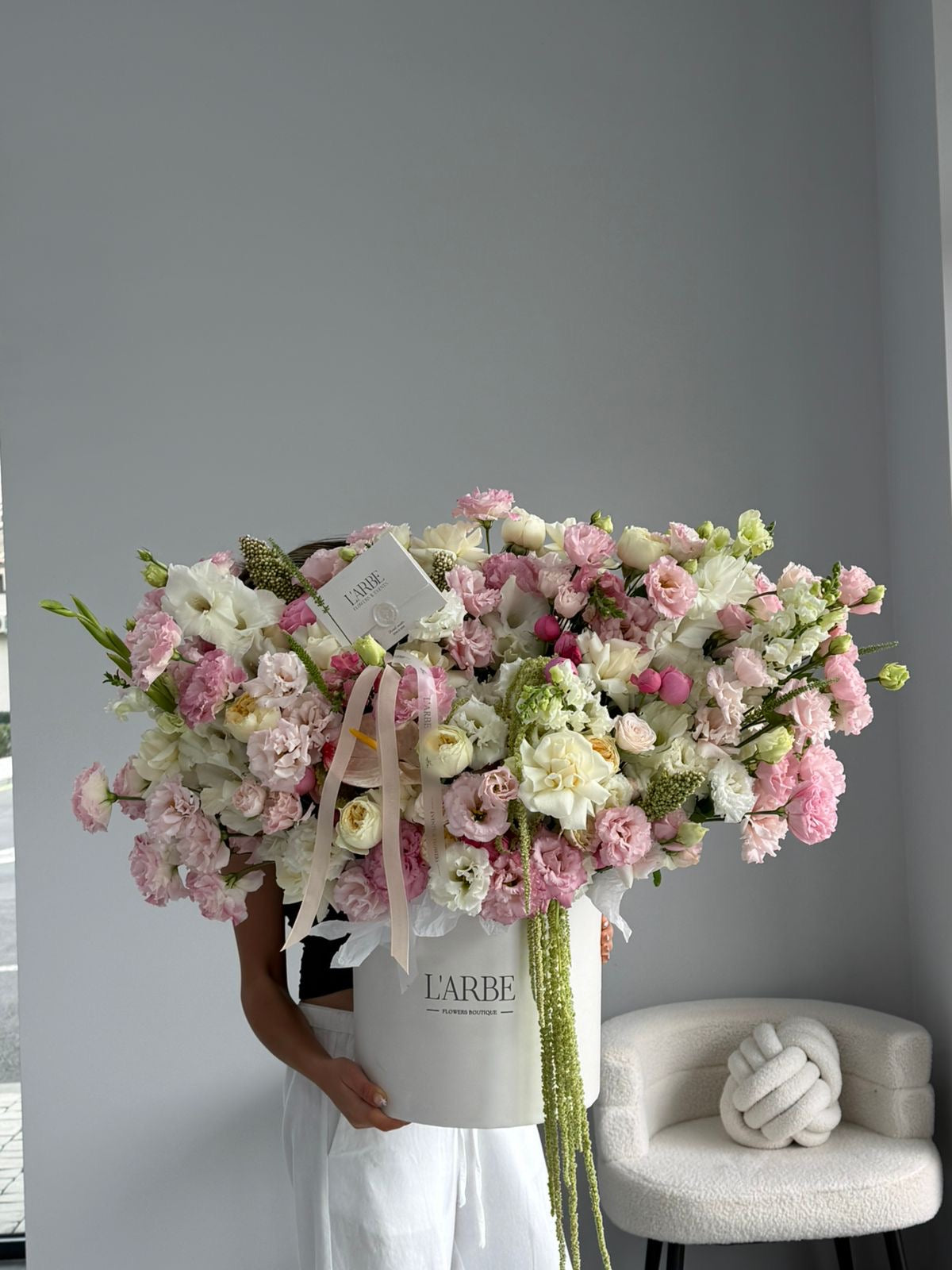 FLOWERS BOX WITH AMARANTHUS AND ANTHURIUM
