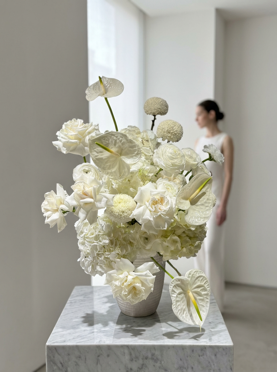 FRESH INTERIOR WHITE FLOWERS FOR HOME WITH ANTHURIUM
