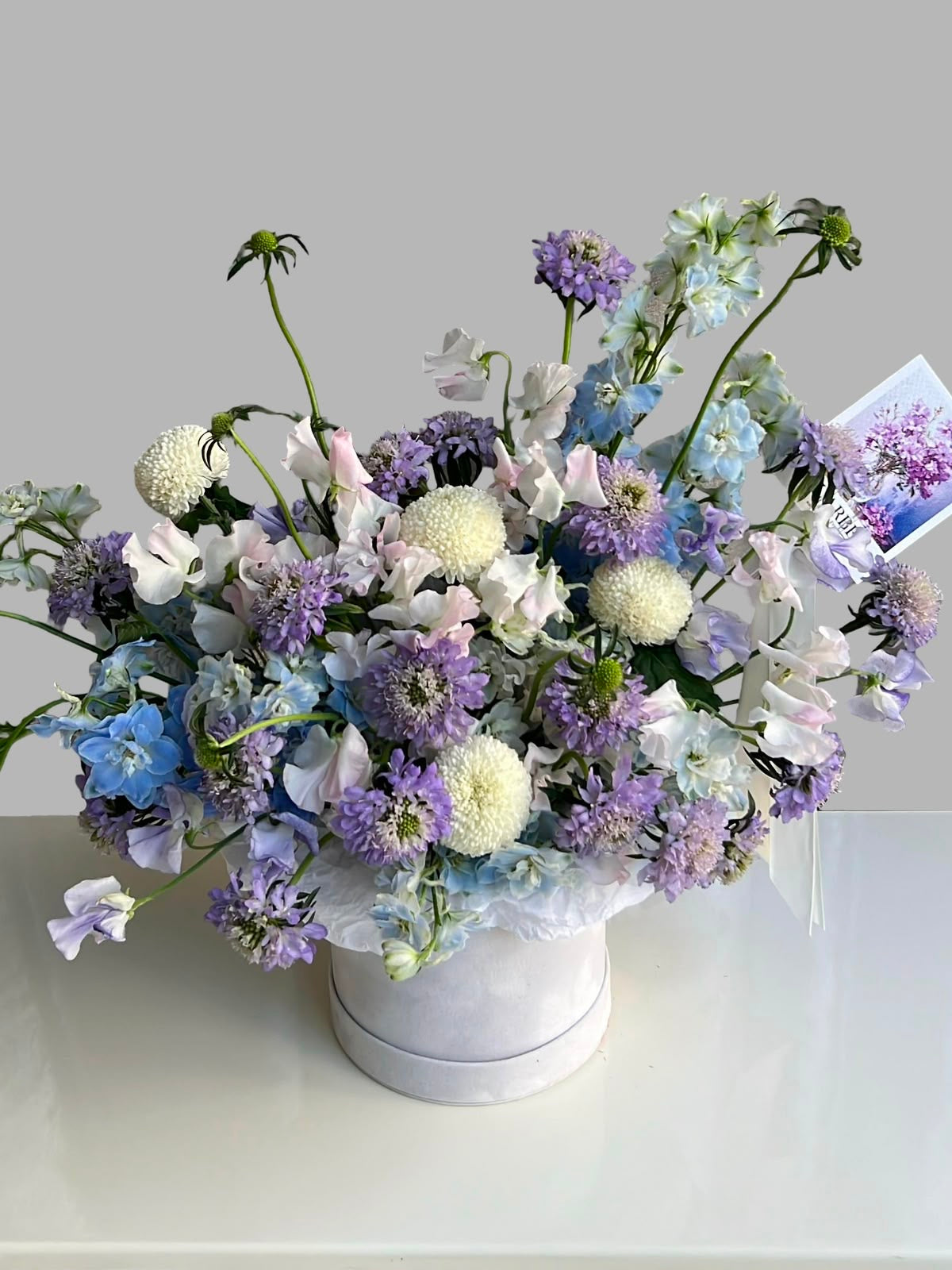 FLOWERS BOX WITH FLORAL BLUE AND PURPLE ARRANGEMENTS “AMETHYST”