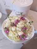 FLOWERS BOUQUET WITH HYDRANGEAS AND EUSTOMA IN WHITE WRAPPING “DREAMMY BOUQUET”