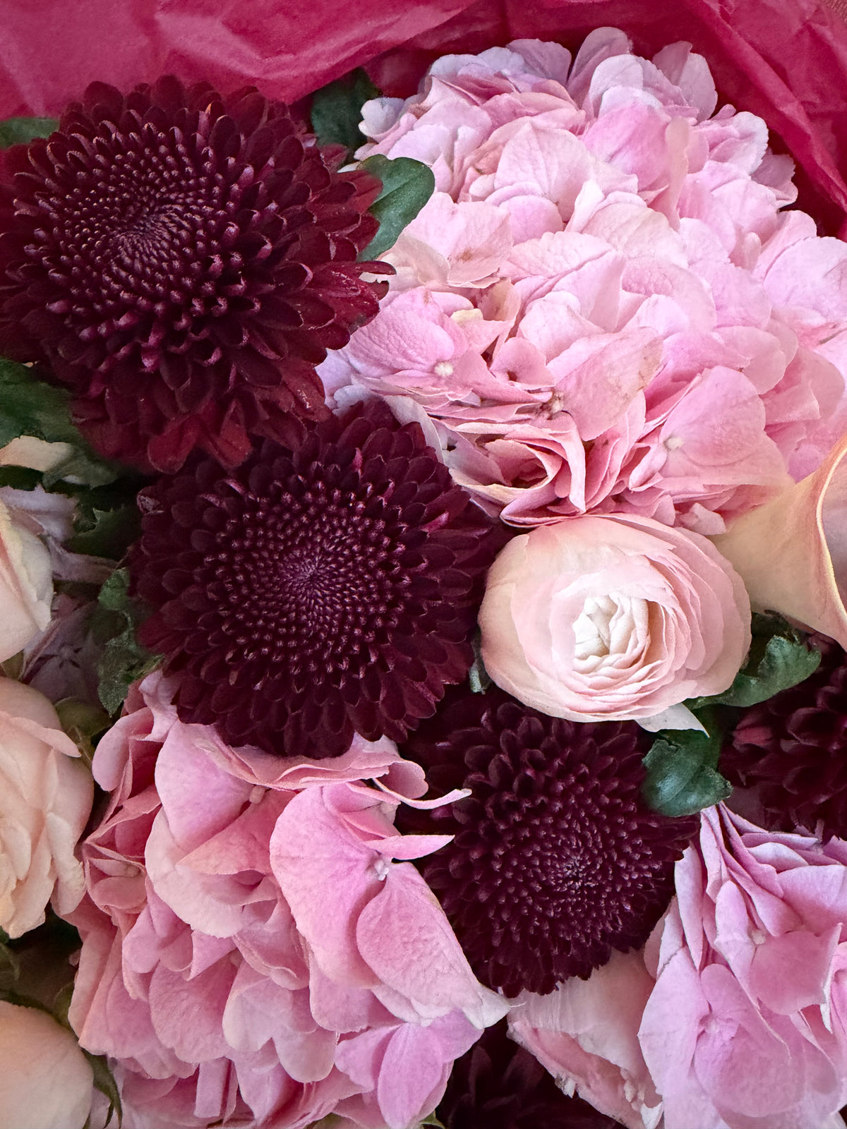 FLOWERS BOUQUET WITH HYDRANGEA RANUNCULUS “AUTUMN POETRY”