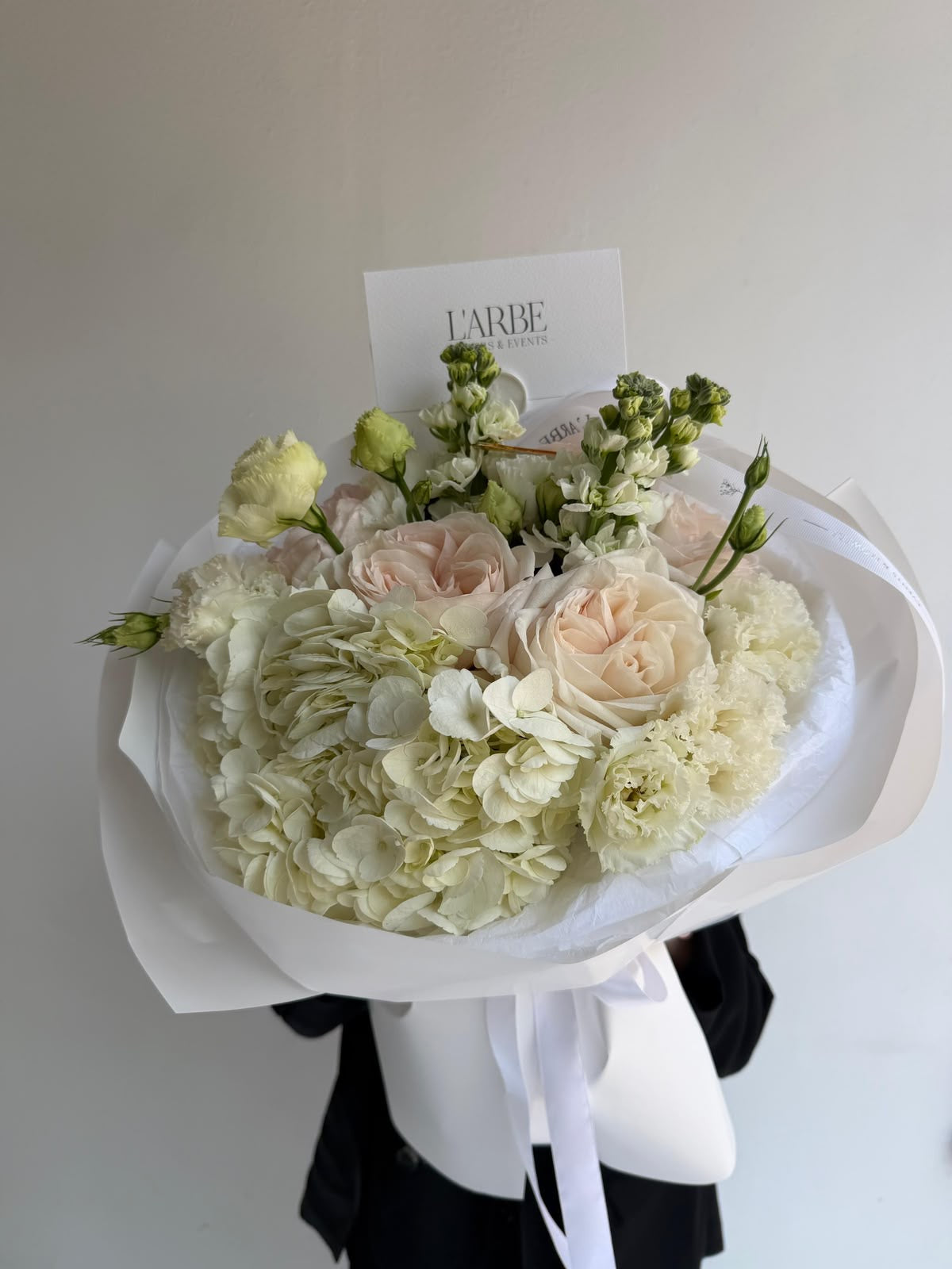 FLOWERS BOUQUET WITH HYDRANGEAS “WHITE SILK”