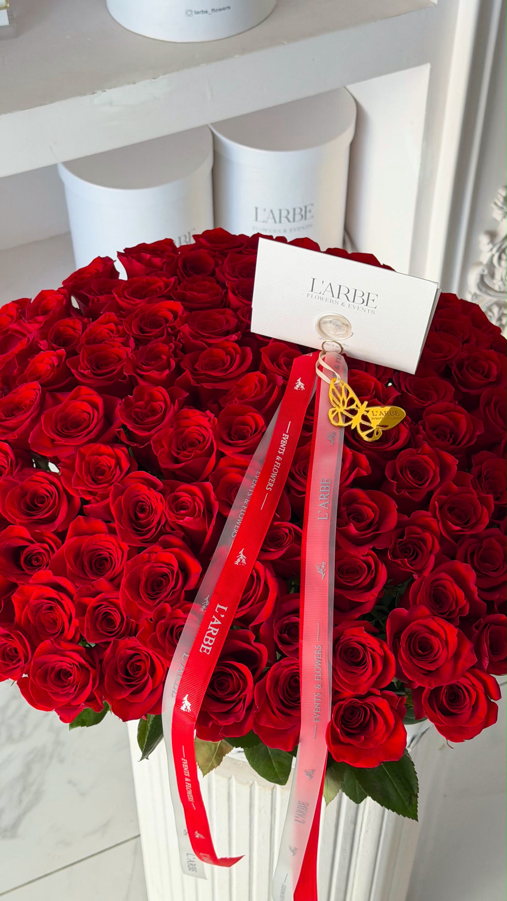 FLOWERS BASKET WITH RED ROSES 101 IN WHITE BASKET